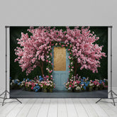 Lofaris Floral Wooden Blue Door Sweet Spring Wedding Backdrop